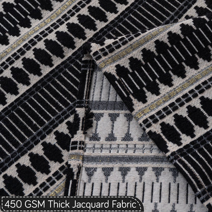 Artisan Boho Series 5-Seater Sofa Cover with Tassels (3+1+1), Charcoal Black