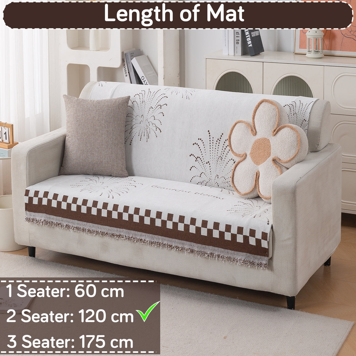Premium 320 GSM Chenille Sofa Cover 'Serene Abode Series', Brown Dot Burst