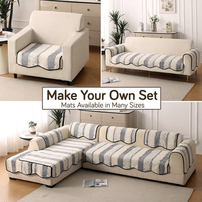 Luxury Wavy Plush Anti-Slip Sofa Cover Mats - Pewter Grey