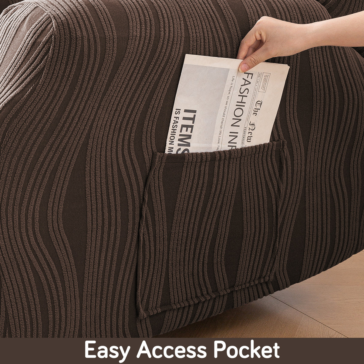 Buy Chocolate Brown Colour nestiva series knitting jacquard recliner sofa cover​ with pocket | HOKIPO