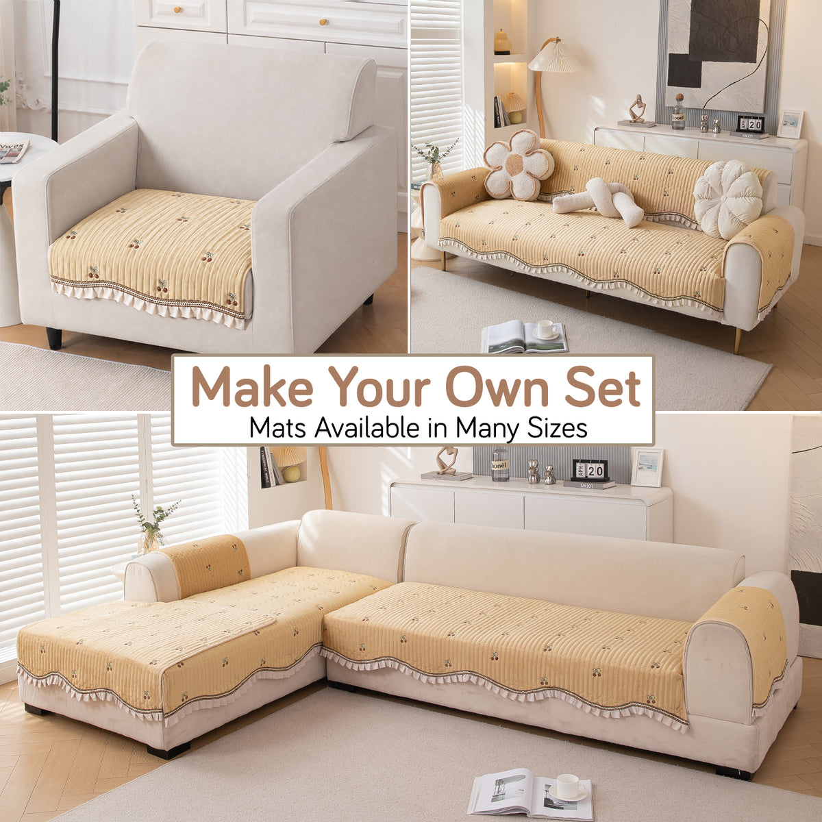 Frilora Dutch Velvet Sofa Cover Mat, Caramel Beige