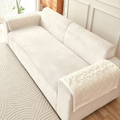 'Italian Caelora' Luxury Jacquard Plush Sofa Cover Mat and Anti-Slip Armrest Covers - Pearl Whit
