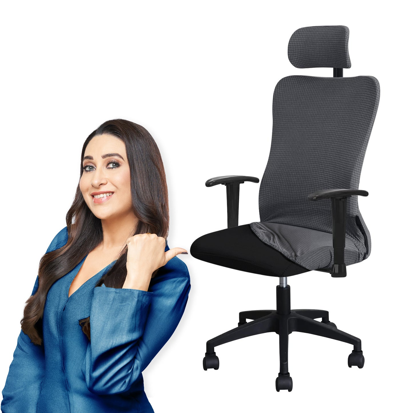 Stretchable Jacquard Office Boss Chair Seat Cover with Headrest Cover for Computer Desk Chair, Dark Grey