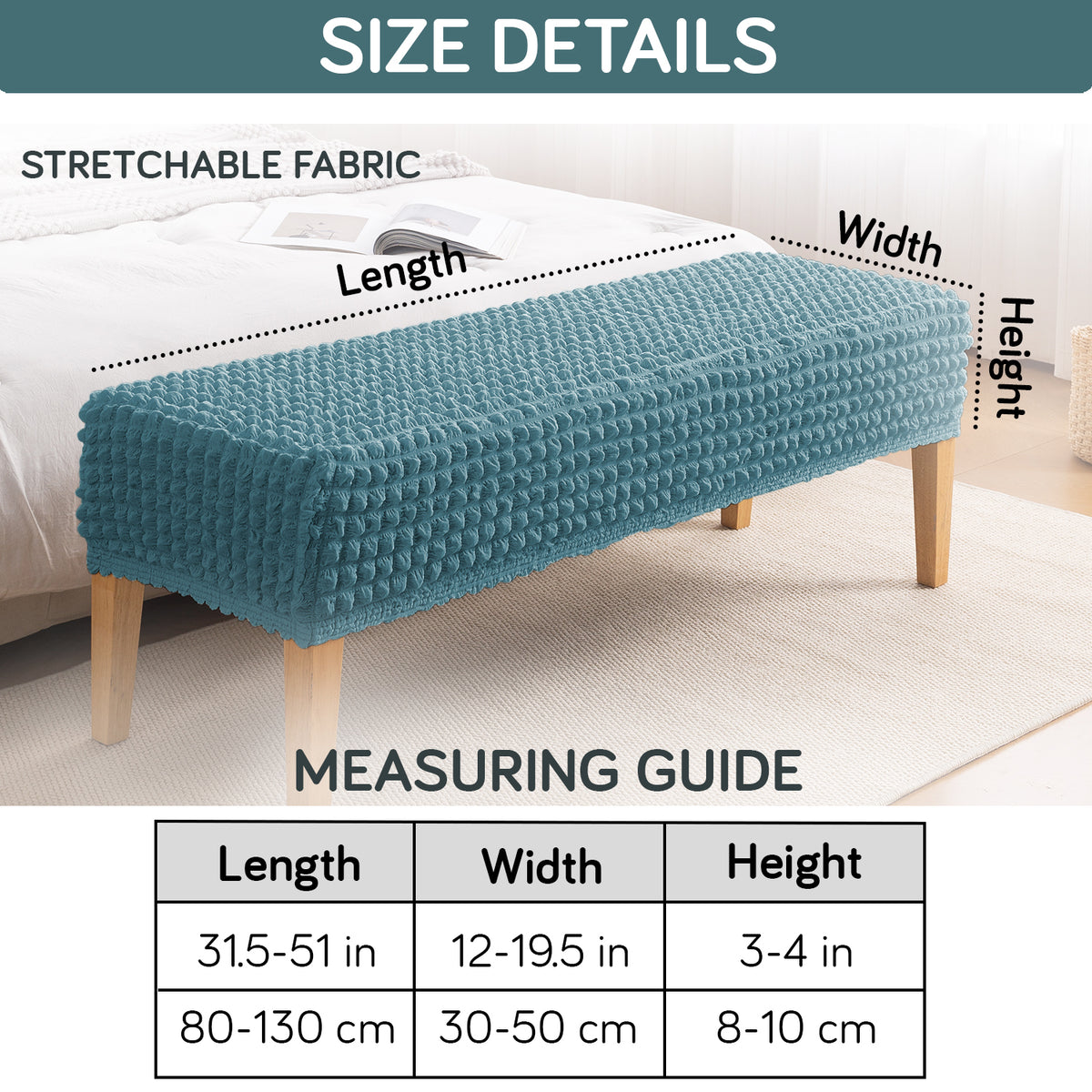 Aria Nova 280 GSM Stretchable Bubble Dining Bench Cover, Tropical Teal