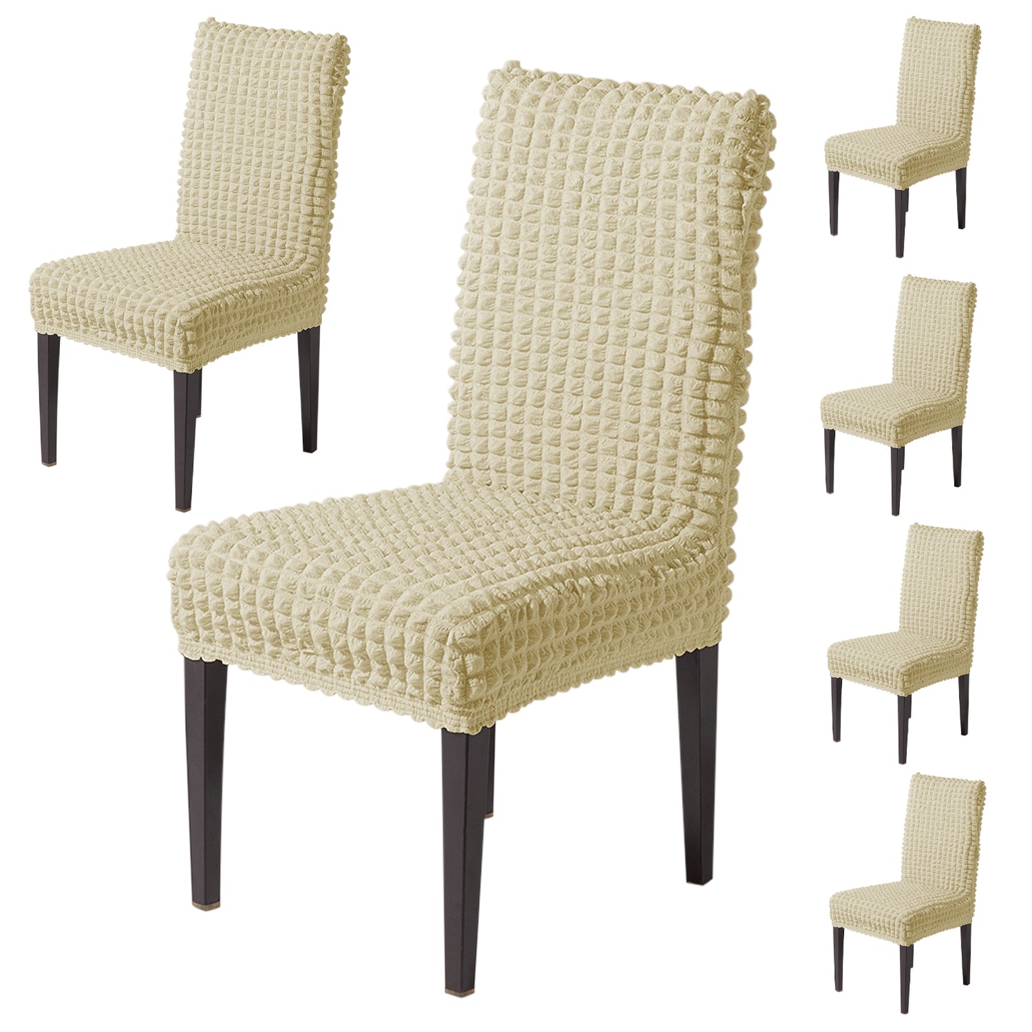 Aria Nova Bubble 280 GSM Dining Chair Cover Set of 1/2/4/6, Beige