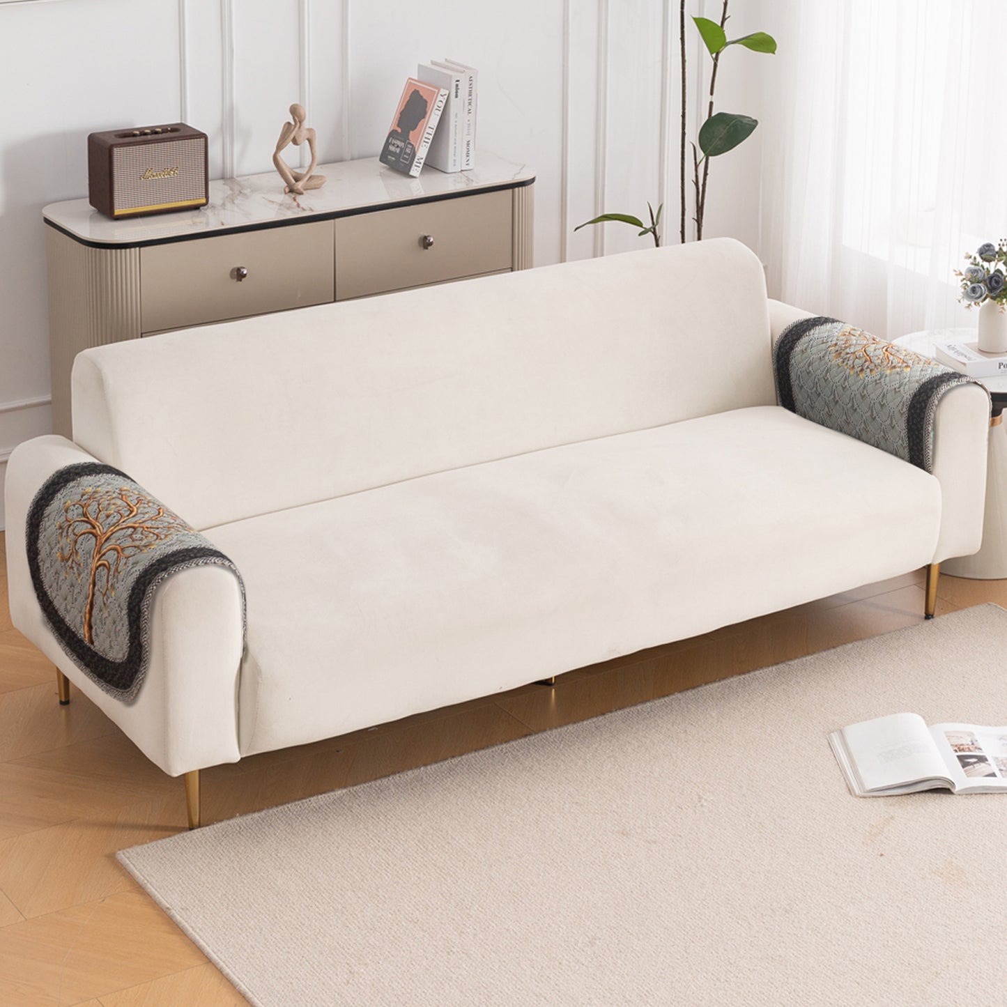 LoomVerse Quilted Sofa Cover Set Washable Sofa Panel for Seat & Back - Tranquil Tree