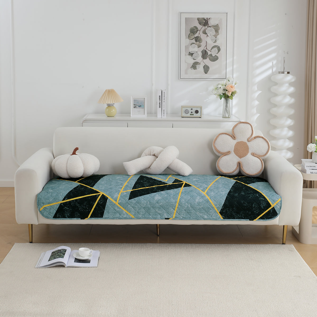 Water Repellent + Waterproof Quilted Sofa Mats, Multicolor Abstract Geometry