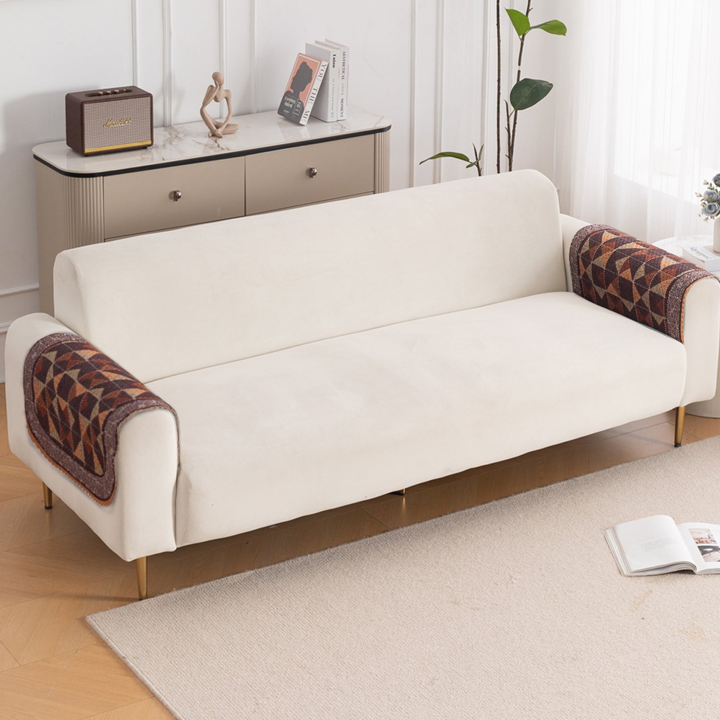 HeavenHue Fleece Soft Touch Quilted Sofa Cover Set Washable Sofa Panel for Seat & Back - Rustic Mosaic
