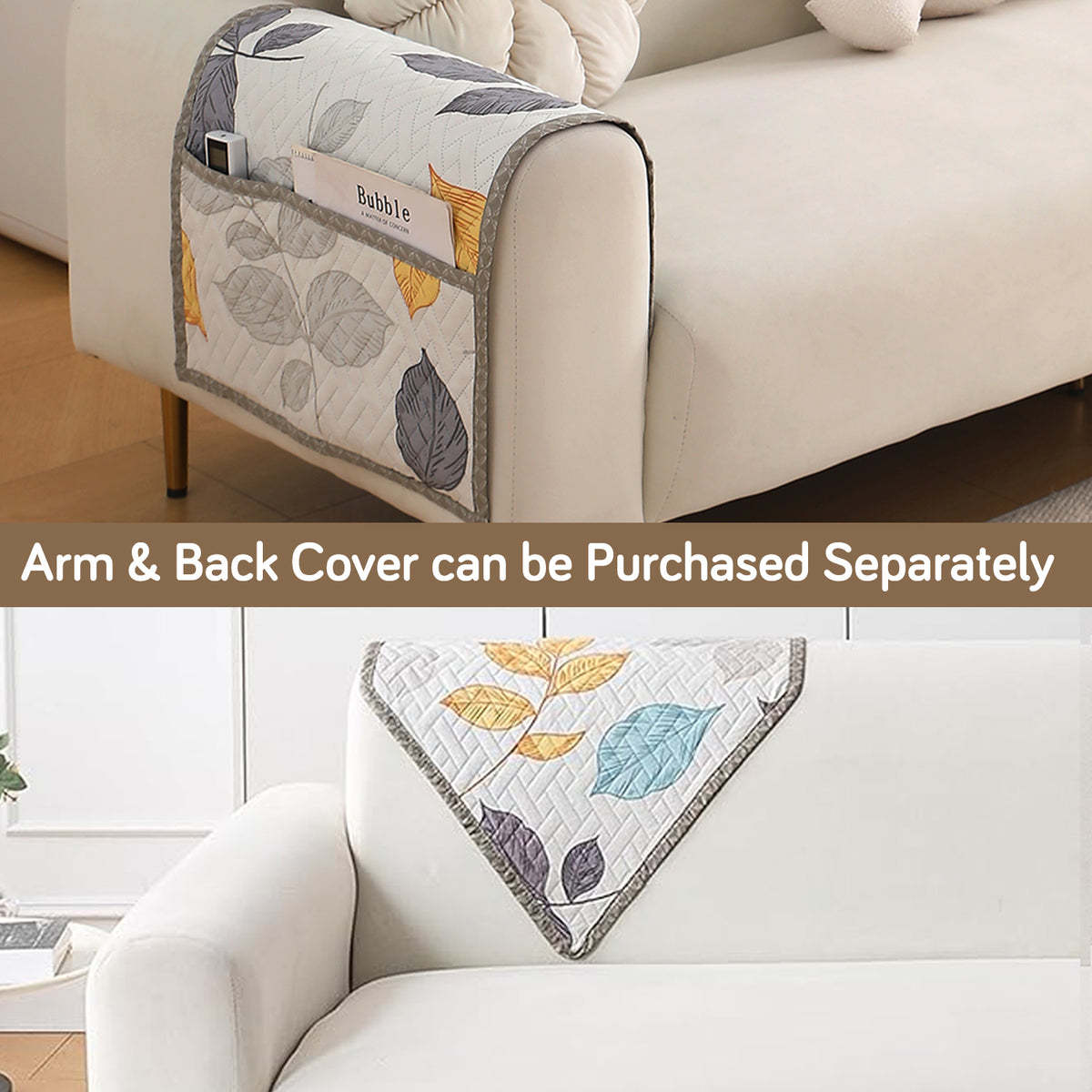 'Homehues' Printed Quilted Sofa Cover Mats, Multicolor Leaves