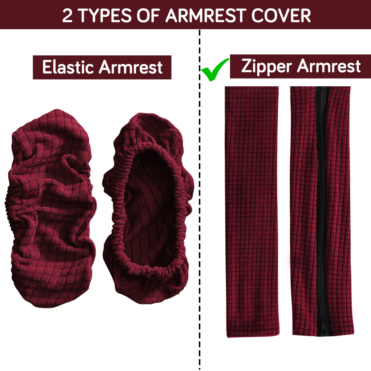 210gsm Jacquard Water Repellent Armrest Covers for Office Chair (Zipper Style), 1 Pair, Burgundy
