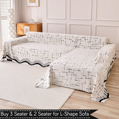 Buy Off-White Supple Soft Wavy Plush Sofa Throw for L-shape Sofas - 3 & 2 Seater Sofa Sets | HOKIPO