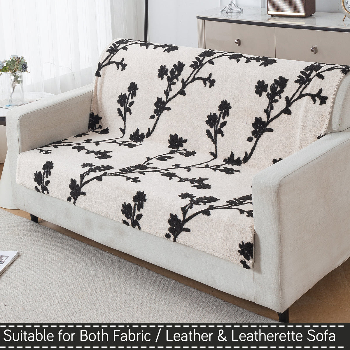 'Noirea Series' Plush Sofa Cover for Seat & Back, Botanical Vine
