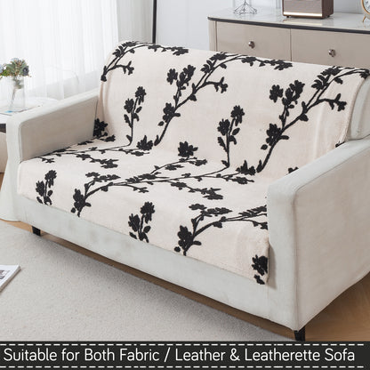 'Noirea Series' Plush Sofa Cover for Seat & Back, Botanical Vine