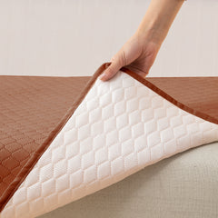 Quilted Sofa Cover Mat with 2 Armrest Covers Pockets, Brown