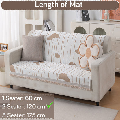 Premium 320 GSM Chenille Sofa Cover 'Serene Abode Series', Beige Ginkgo Lines