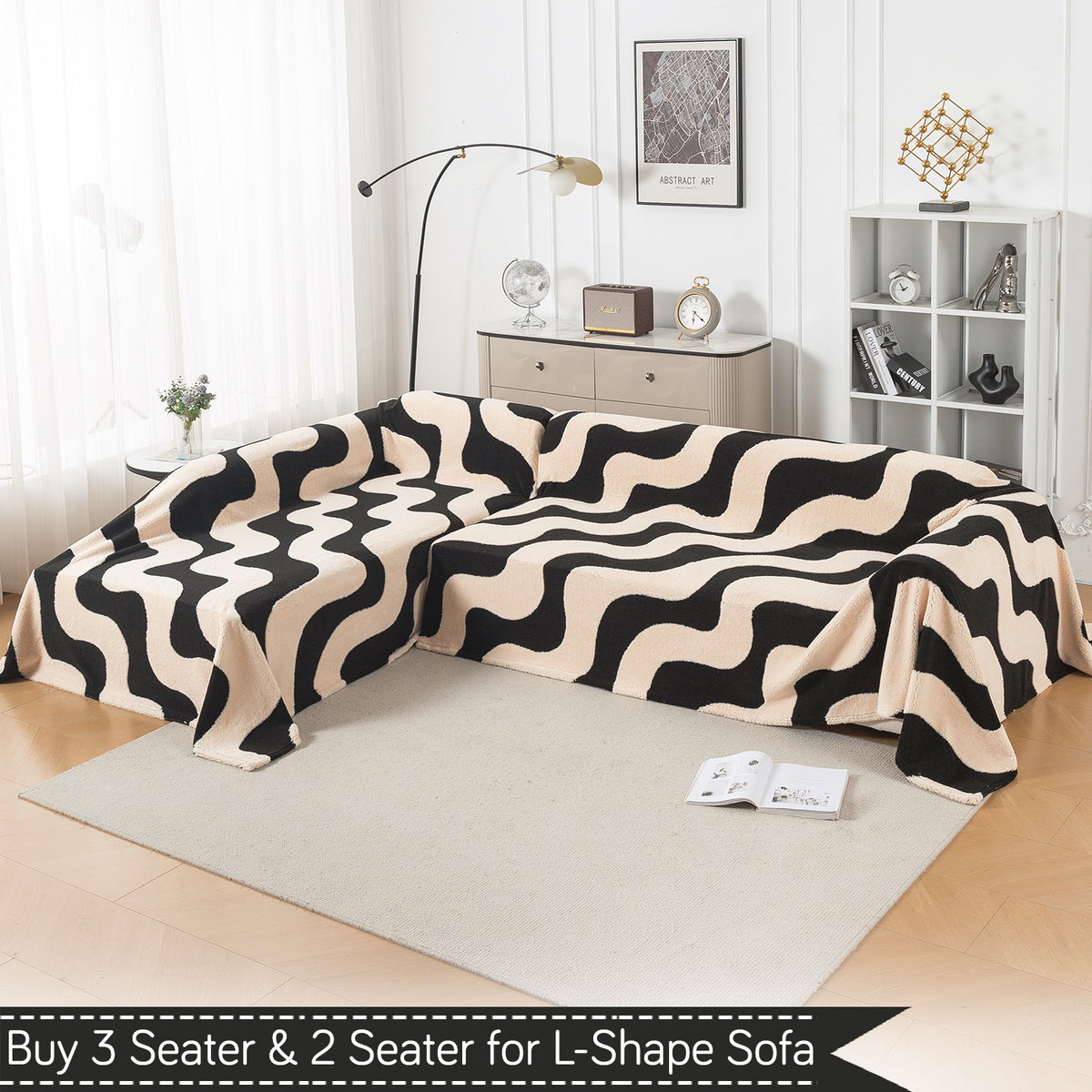 Buy Wavy Stripe Noirea Series Luxury Plush Sofa Throw for L-shape Sofas - 3 & 2 Seater Sofa Sets | HOKIPO