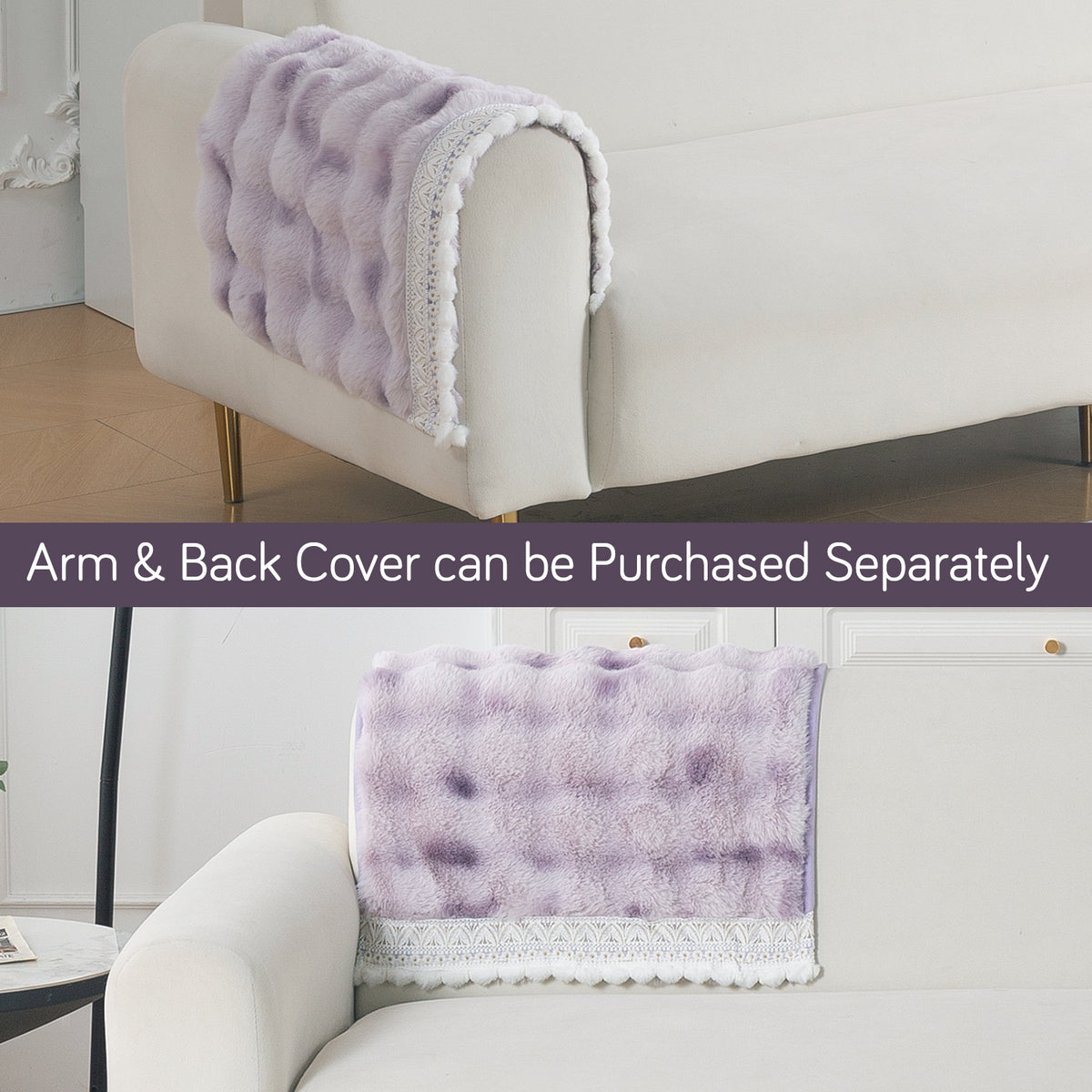Faux Rabbit Fur Sofa Cover with Lace |Gradient Rabbit Plush, Violet