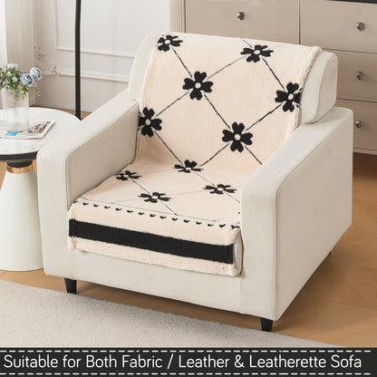 'Noirea Series' Plush Sofa Cover for Seat & Back, Floral Lattice