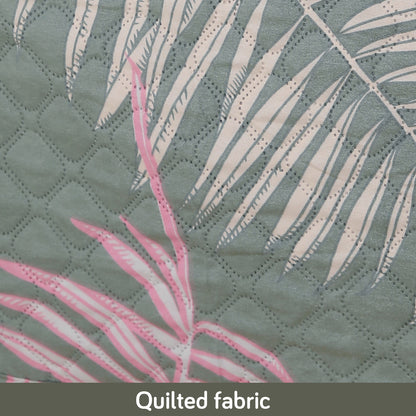 Polyester Printed Quilted Sofa Cover Mats, Tropical Leaves Pastel Green