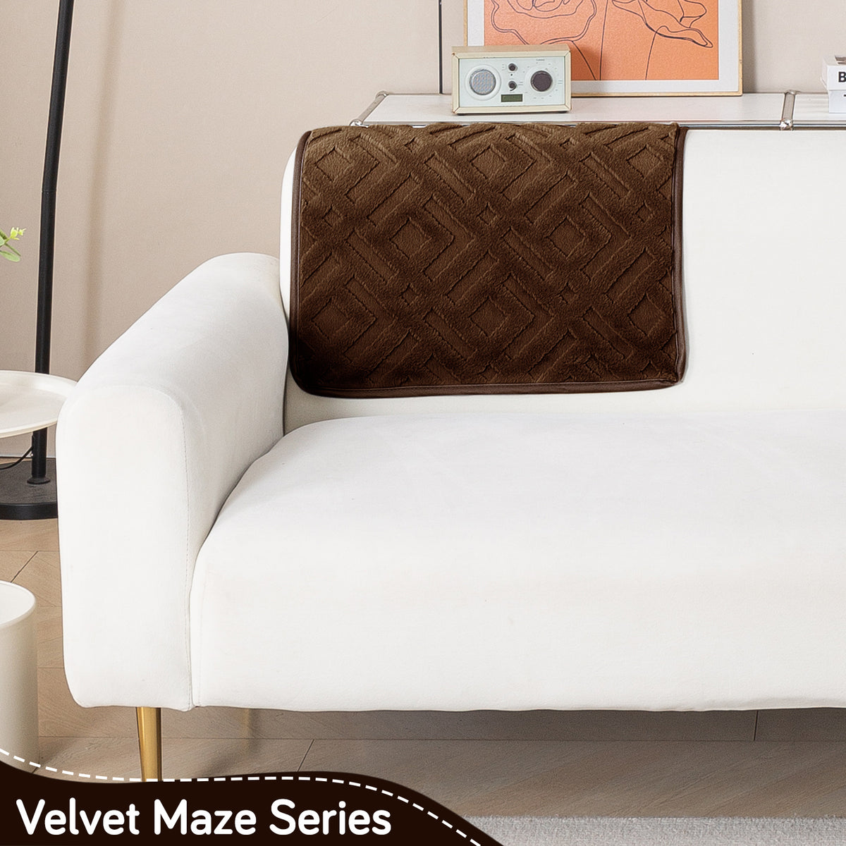 Velvet Maze Sofa Cover Mat, Dark Brown