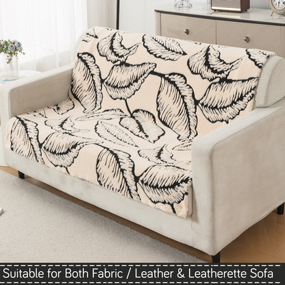 'Noirea Series' Plush Sofa Cover for Seat & Back, Botanical Leaf