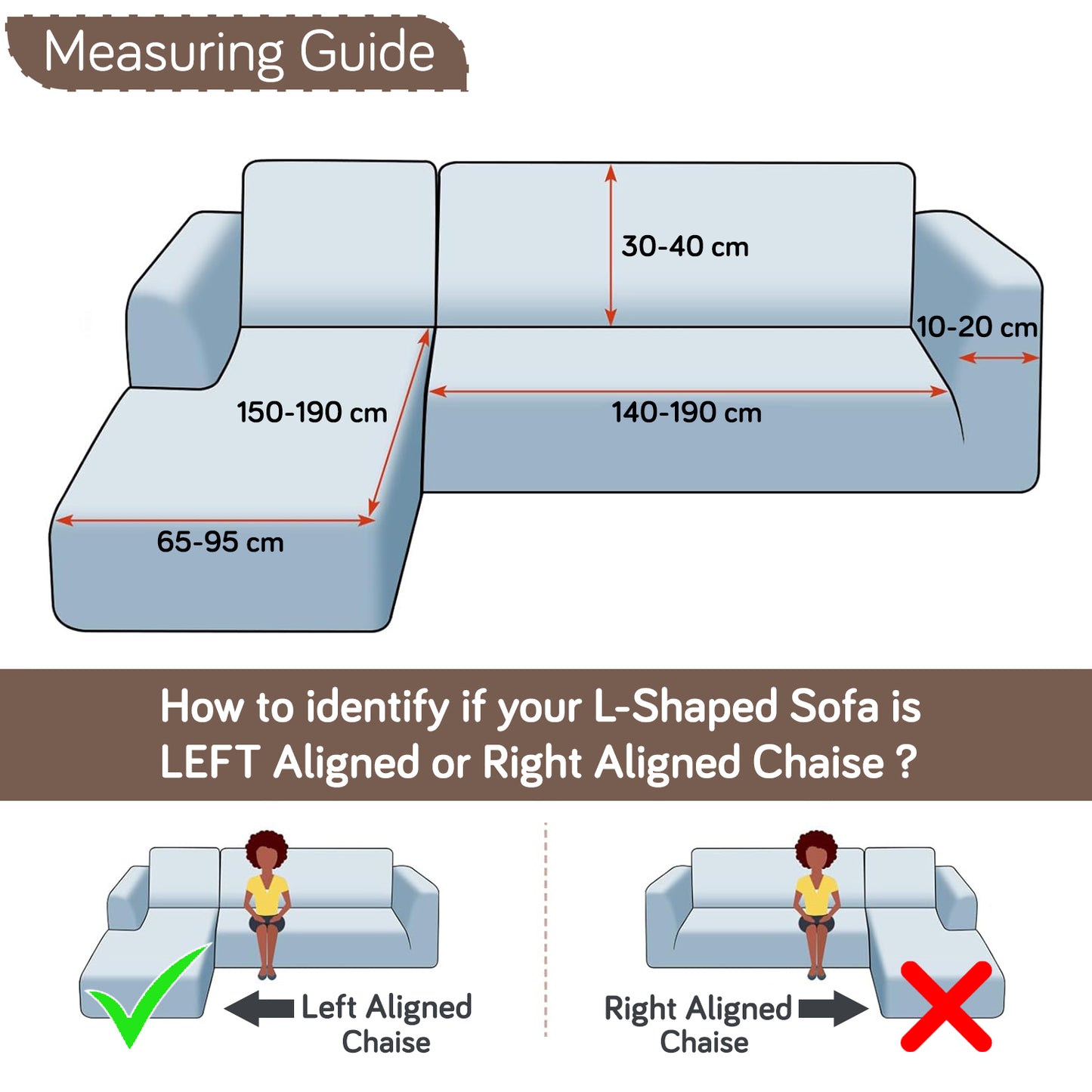 Aria Nova 280 GSM Bubble 2-Piece Stretchable L Shape Sofa Cover with Left Chaise, Mocha Brown