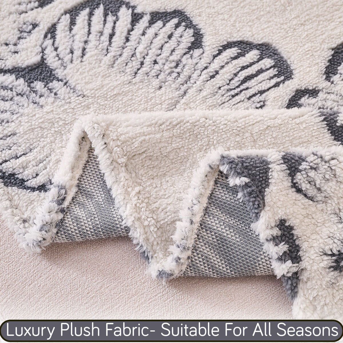 Buy Pearl Grey Colour Camellia Blossom Luxury Fabric Plush Sofa Throw – HOKIPO