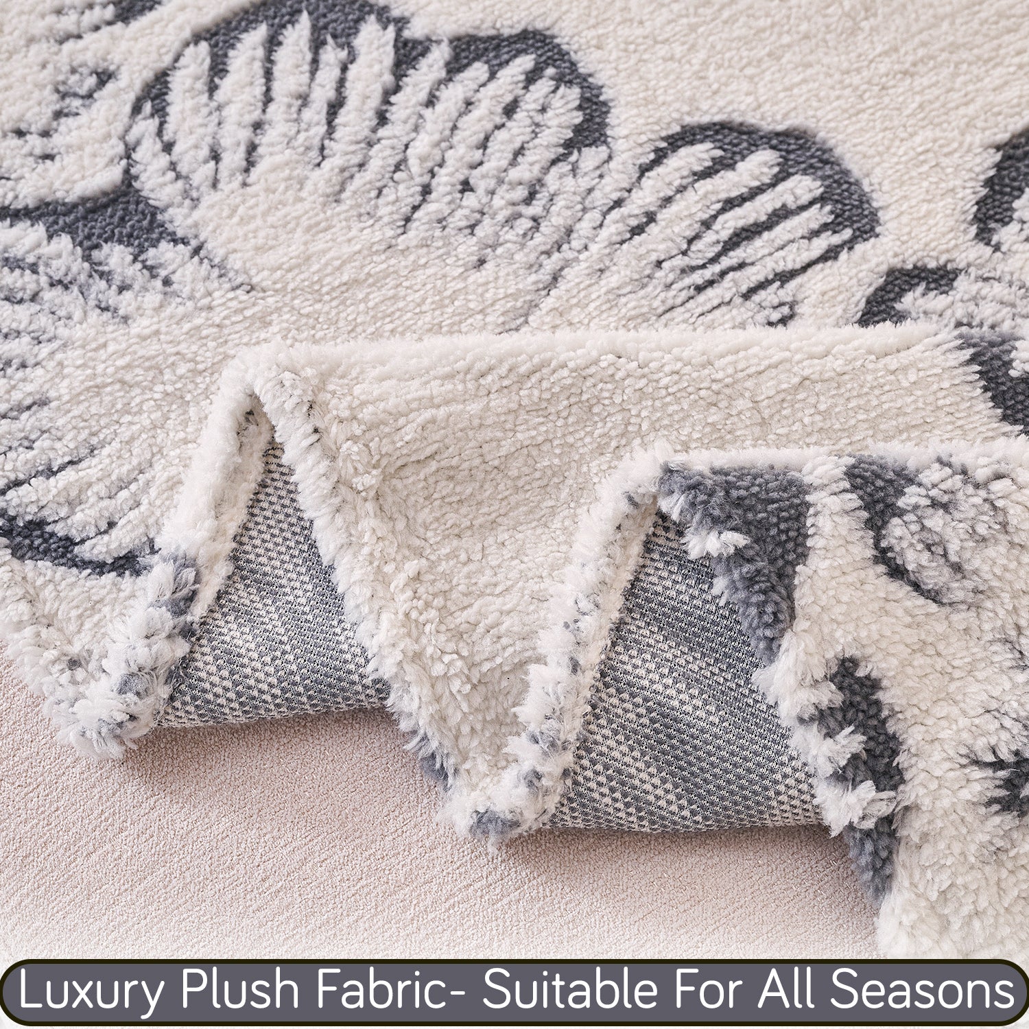 Buy Pearl Grey Colour Camellia Blossom Luxury Fabric Plush Sofa Throw – HOKIPO