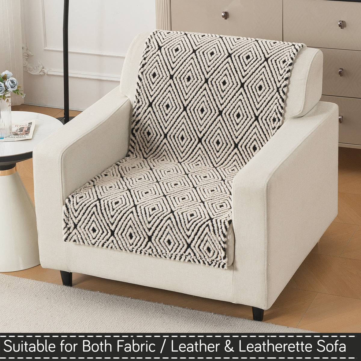 'Noirea Series' Plush Sofa Cover for Seat & Back, Geometric Diamond