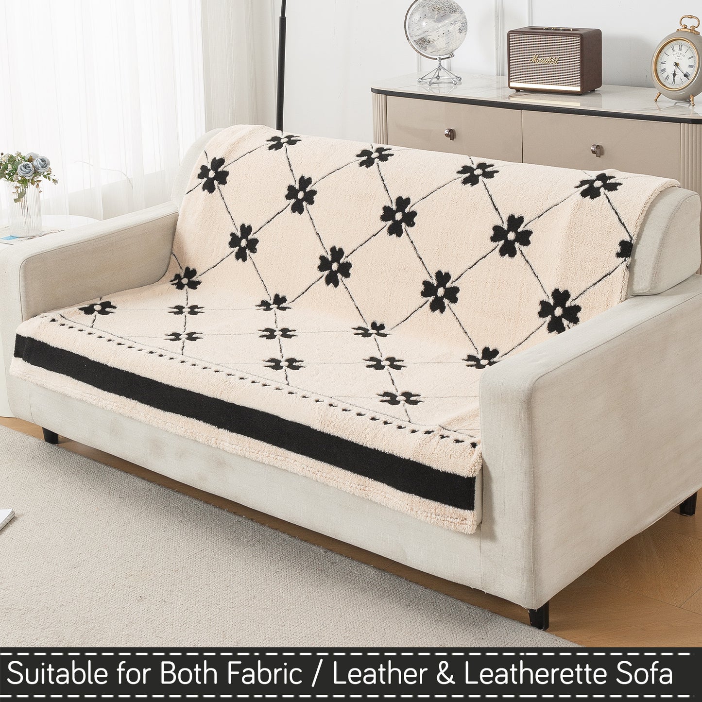'Noirea Series' Plush Sofa Cover for Seat & Back, Floral Lattice