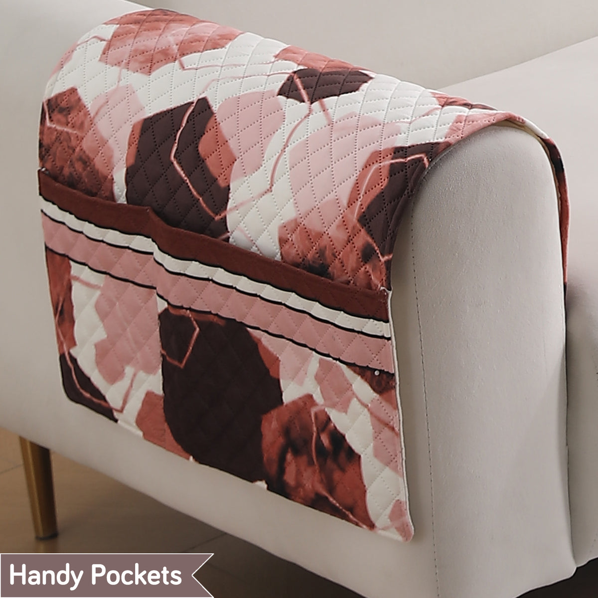 LiefNest Holland Velvet Sofa Cover Mat with Foam Filling - Geometric Hexagon Cider