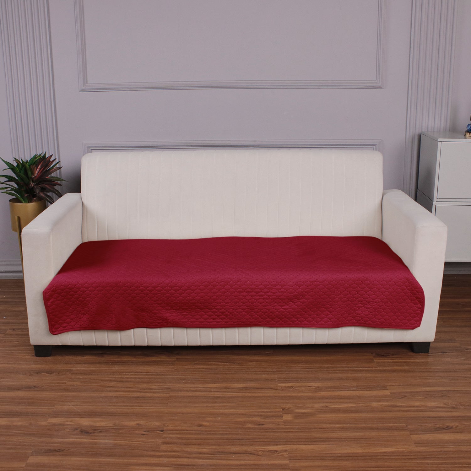 Quilted Sofa Cover Mat for 1/2/3 Seater Sofa, Maroon