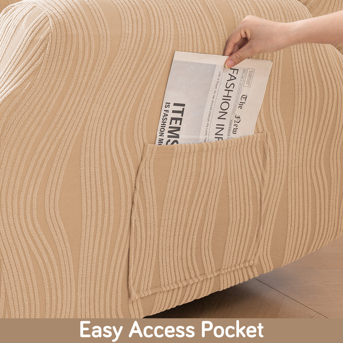 Buy Blush Beige Colour nestiva series knitting jacquard recliner sofa cover​ with pocket | HOKIPO