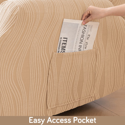 Buy Blush Beige Colour nestiva series knitting jacquard recliner sofa cover​ with pocket | HOKIPO