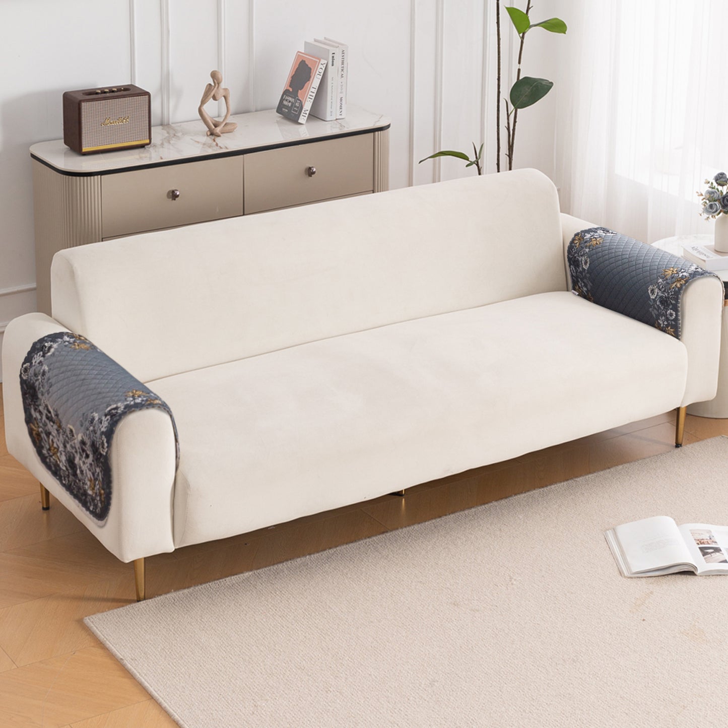 LoomVerse Quilted Sofa Cover Set Washable Sofa Panel for Seat & Back - Blue Belle