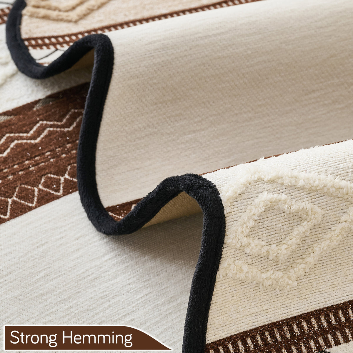 'Valenca Wavy Luxe Series' Boho Geometry Sofa Cover Mat, Brown