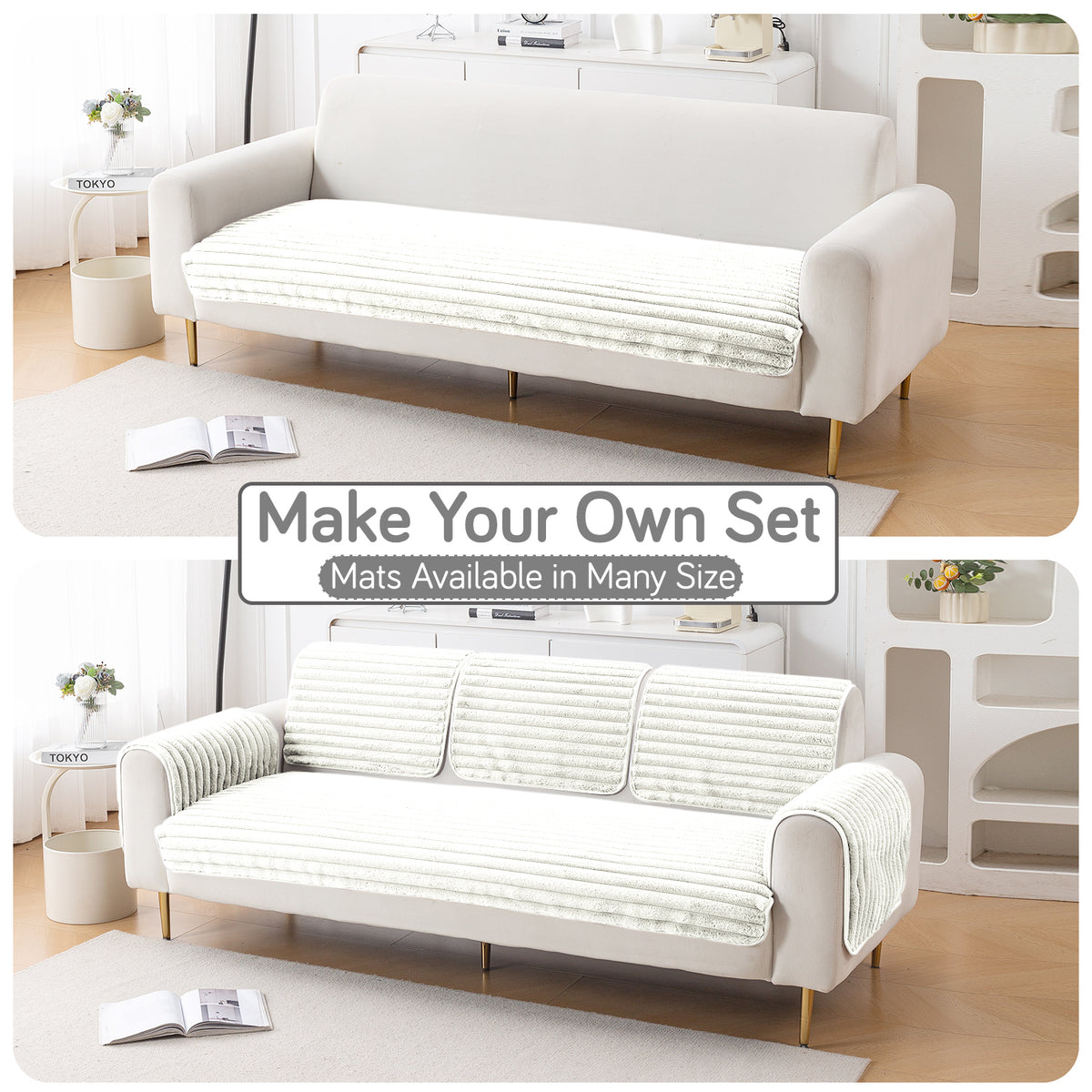 Faux Rabbit Fur Plush Anti-Slip Sofa Mat |Snuggle Fur Pearl White