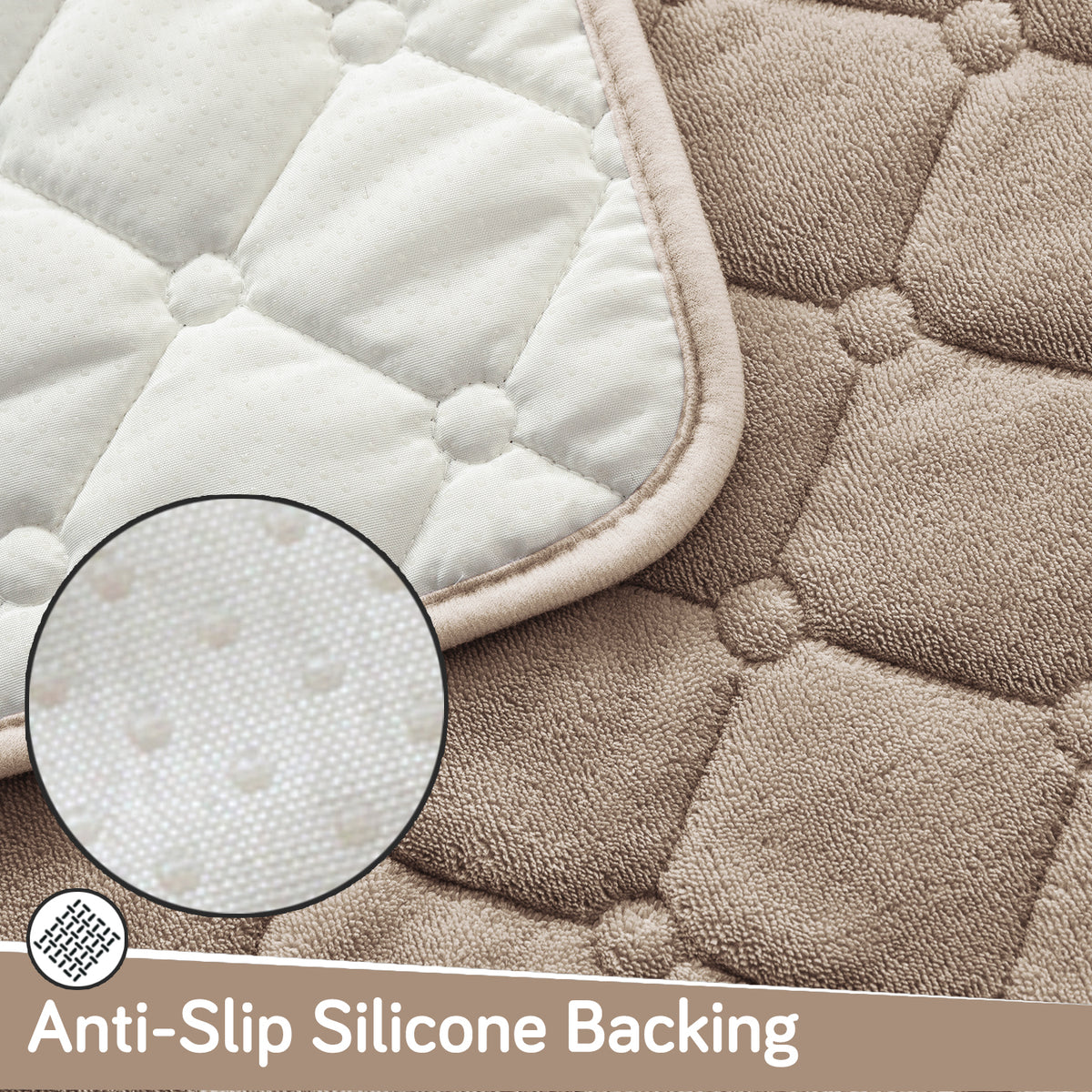 Diamond Tuft Plush Sofa Cover Mat, Warm Taupe