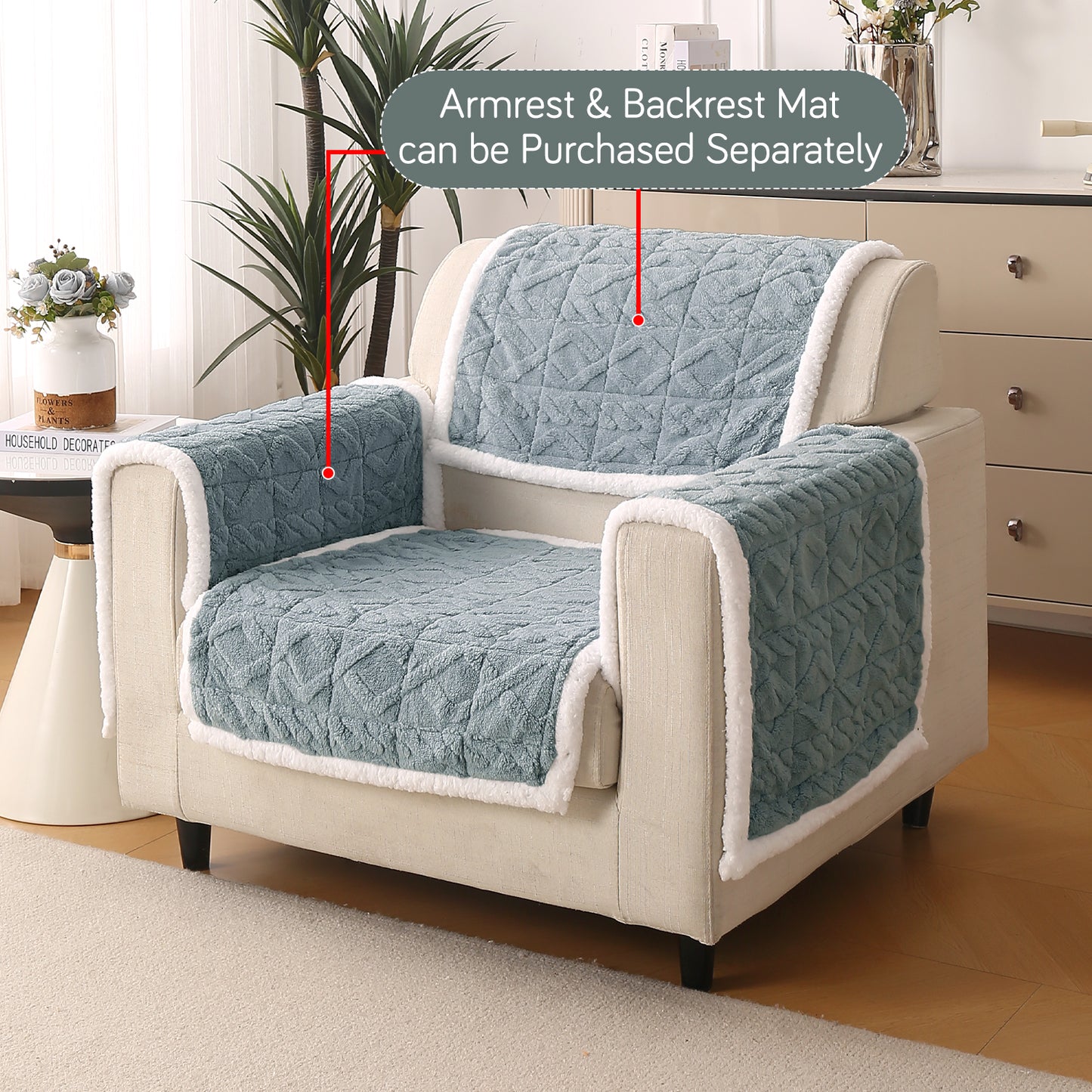 'Italian Caelora' Luxury Jacquard Plush Anti-Slip Sofa Cover Mat - Powder Blue