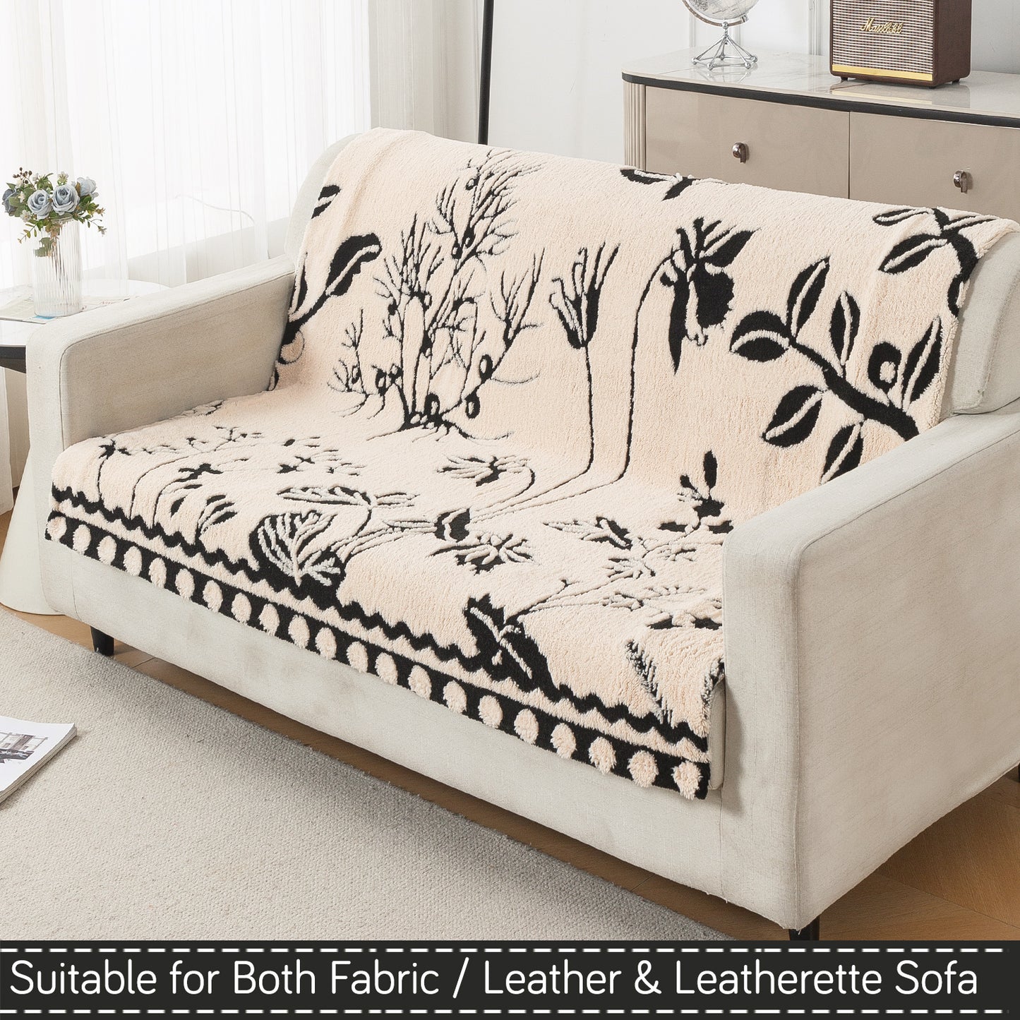 'Noirea Series' Plush Sofa Cover for Seat & Back, Butterfly Garden