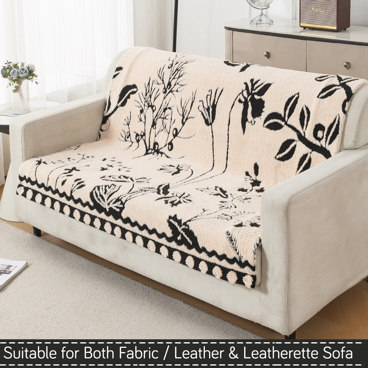 'Noirea Series' Plush Sofa Cover for Seat & Back, Butterfly Garden