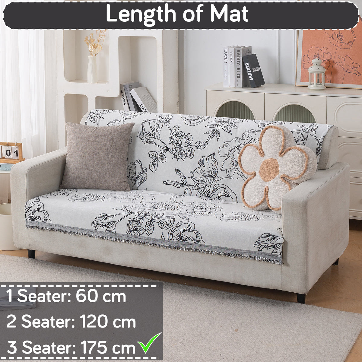 Premium 320 GSM Chenille Sofa Cover 'Serene Abode Series', White Rose Garden