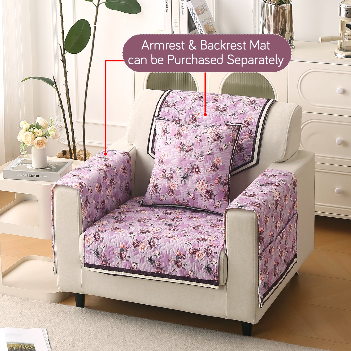 Florentina Series Printed Holland Velvet Sofa Mat - Peony Lavender