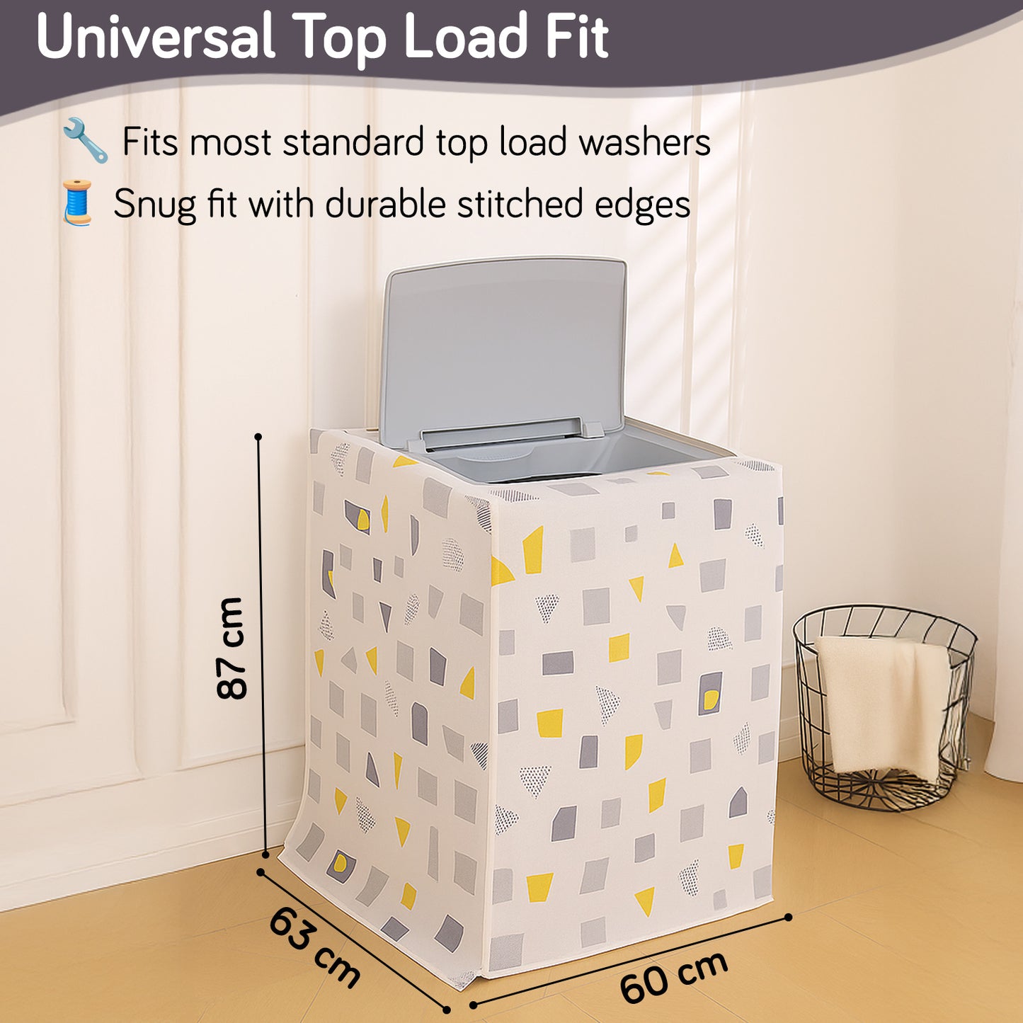 Waterproof Front Load / Top Load Washing Machine Cover | PEVA Dustproof Protective Cover for 6kg, 6.5kg, 7kg & 7.5kg Fully Automatic Machines, Geometric Abstract