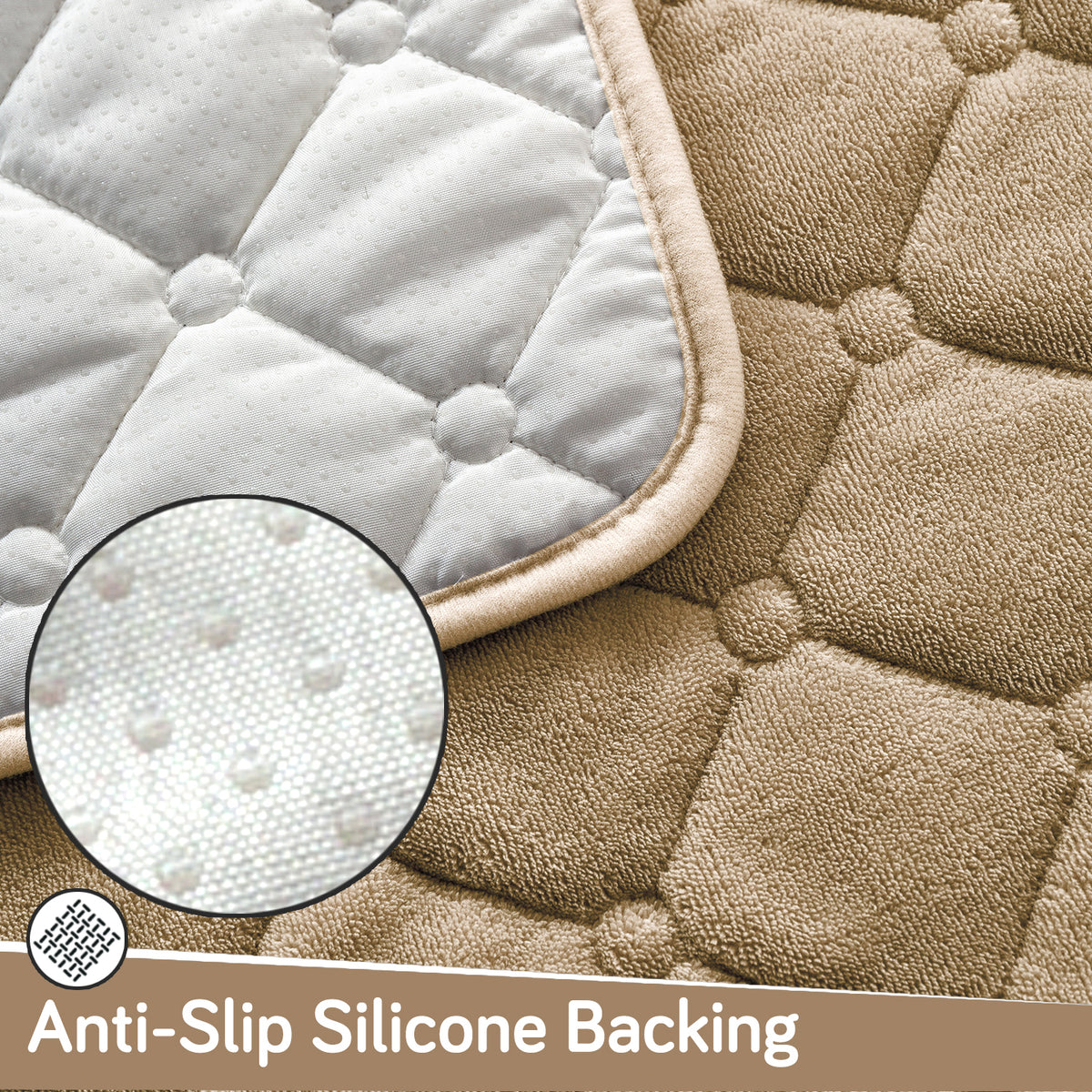 Diamond Tuft Plush Sofa Cover Mat, Sand Beige