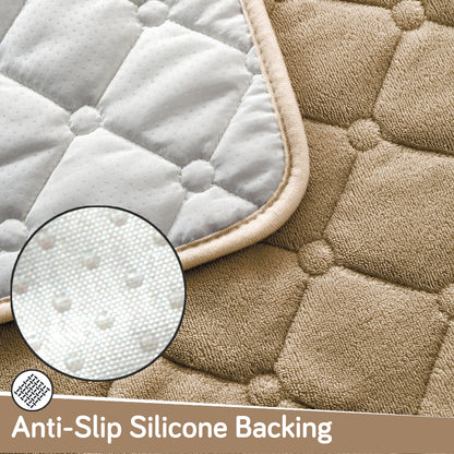 Diamond Tuft Plush Sofa Cover Mat, Sand Beige