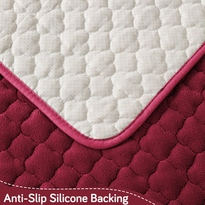 Diamond Plush Pebble Quilted Sofa Cover Mat, Wine