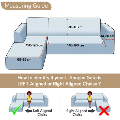 Aria Nova Bubble 2-Piece Stretchable L Shape Sofa Cover with Left Chaise, Light Cream