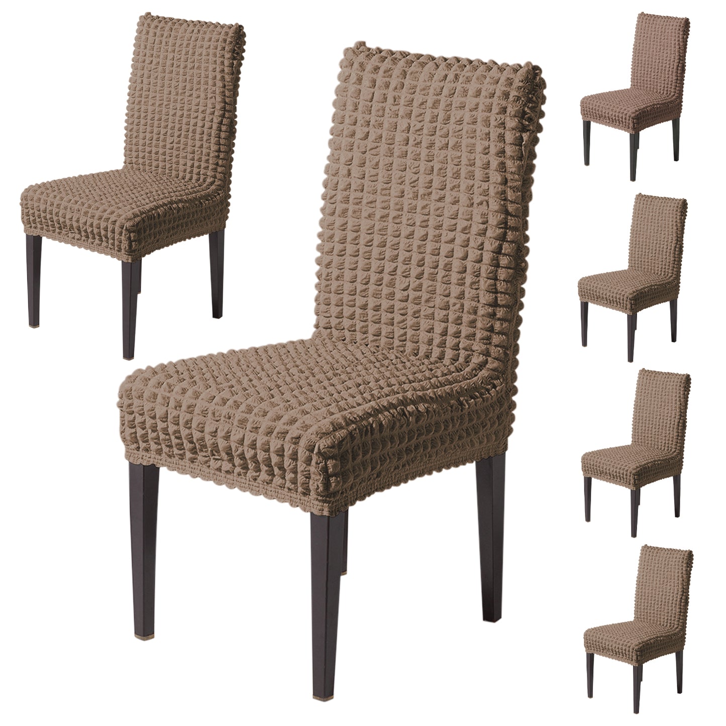Aria Nova Bubble 280 GSM Dining Chair Cover Set of 1/2/4/6, Mocha Brown