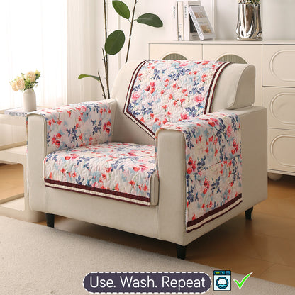 Florentina Series Printed Holland Velvet Sofa Mat - Scarlet Rose Ivory